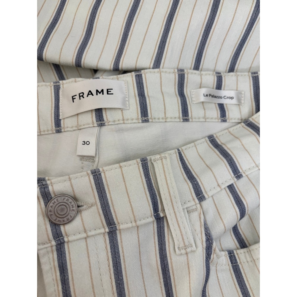 NEW FRAME Le Palazzo Striped Raw Wide Leg Jeans in Indigo Multi Size 30/10 - Picture 5 of 8
